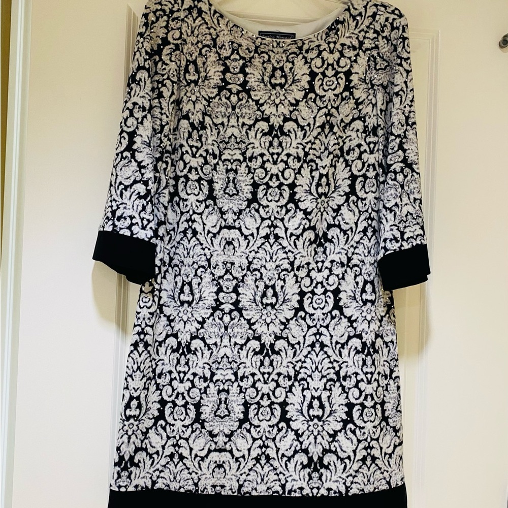Jessica Howard Blk/white/grey sparkle midi dress, sz 8.